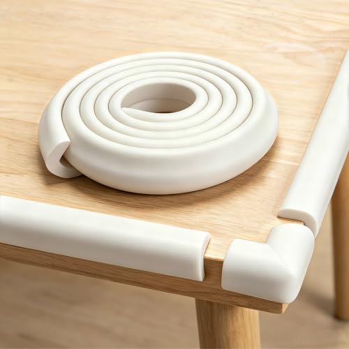 Corner Protector Baby, Baby Proofing Edge Corner Protector, Waterproof Soft Foam Cushion with Adhesive Tape (6.6ft Edge + 4 Corners),Wall Corner Protector for Fireplace, Table, Stair, Cabinet(White) - color: White Sponge（6.56ft + 4 Corners)