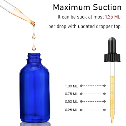 Bumobum Dropper Bottles, 4oz Blue Bottle with Dropper for Essential Oils with Funnel, Labels & Pipette, 2-Pack Tincture Bottles with Dropper(Unbreakable Plastic Eye Dropper) - color: Blue