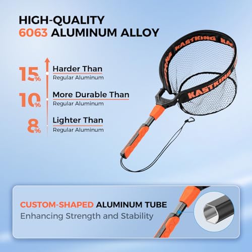 KastKing Titanet Fishing Net, Durable Aluminum Handle, Non-Slip Hi-Vis Grip, Compact Bag & Lanyard, Ideal for Kayak, Lake, Fly, or River Fishing, 2 Net Options - size: 26" Total Length (Fixed Handle), style: Pvc Net