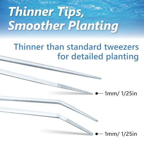 3-Piece Aquascaping Tools Set – 25cm / 9.8in Straight & Curved Long Tweezers, Scissors, Fine Tip 1mm – Aquarium Plant Care, Terrarium Tools