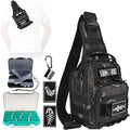 Dovesun Small Fishing Backpack, Waterproof Fly Fishing Sling Pack Tackle Bag with Tackle Boxes - color: A-Black(Size:17.7*8.5*5.7in)