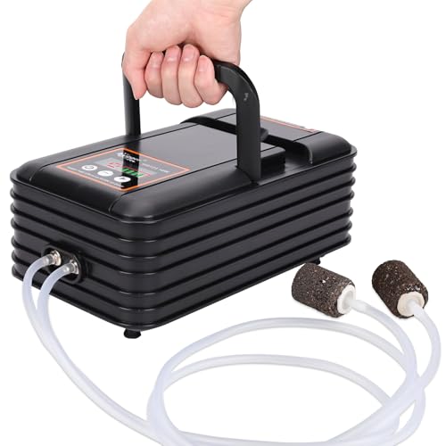 hygger IPX6 Rechargeable Aquarium Pond Air Pump, Powerful Quiet Tank Air Pump with Hose Air Stone Check Valve Adjustable Flow Diverter Valve for Fishing Yacht/Power Outages/Hydroponic - size: 240GPH - New