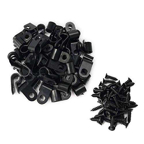 Cable Clamp R-Type Cable Clip Wire Clamp 1/4-inch Nylon Screw Mounting Cord Fastener Clips with Screws for Wire Management - 50 Pcs Cable Clamps + 50 Pcs Screws - size: 1/4"