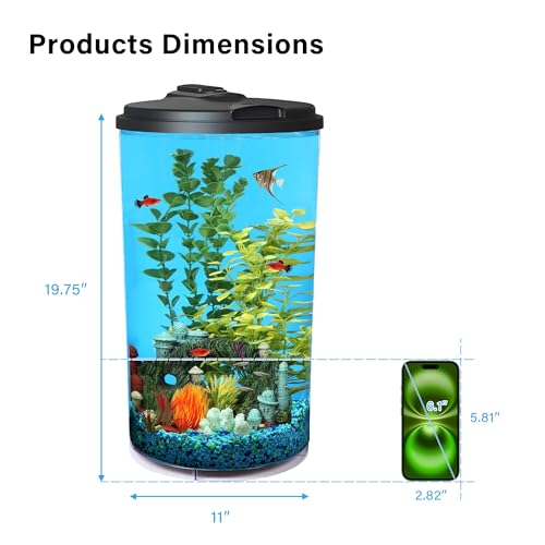 Koller Products Plastic 6-Gallon AquaView 360 Aquarium Kit for Tropical Fish, Betta Fish with LED Lighting and Power Filter Clear, 4-Piece Set