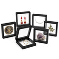 6 Pack 3D Floating Display Case, Freestanding Clear Suspension Frame and Jewelry Holder for Challenge Coins, Enamel Pins, Rocks, Rings and Plant Specimens - color: Black, size: 3.5*3.5*0.8