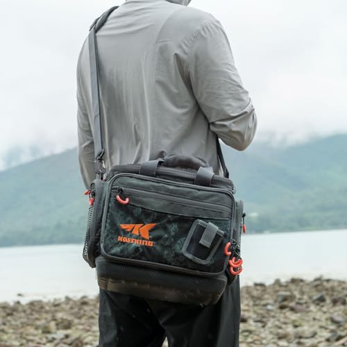 KastKing Fishing Gear & Tackle Bags - Saltwater Resistant Fishing Bags - Fishing Tackle Storage Bags - color: A4: Medium-Hoss(With (2) 3600 Trays, 15"x11"x10.25")-Blackout