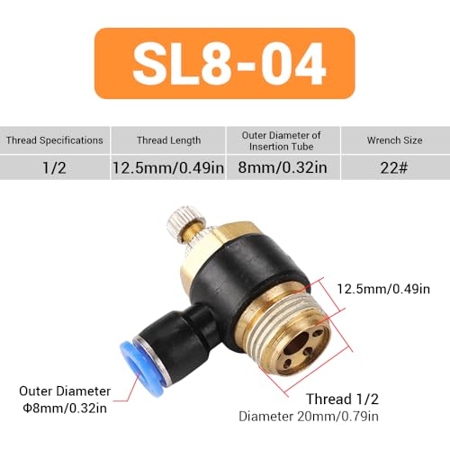 5Pcs Push to Connect Air Flow Control Valve, Blue 5/16in Tube OD x 1/2" Male Thread 90 Degree Elbow Speed Control Valve Pneumatic Connector Quick Fittings - size: Male Thread G1/2 x Blue (5pcs)
