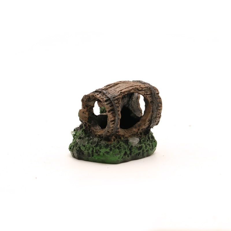 Resin Aquarium Decoration, Hollow Log Barrel with Starfish, 5.5 x 4.5 x 5 cm, Fish Tank Ornament