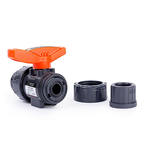 HYDROSEAL Kaplan 1/2" PVC True Union Ball Valve with Full Port, ASTM F1970, EPDM O-Rings and Reversible PTFE Seats, Rated at 200 PSI @73F, Gray, 1/2 inch Socket (1/2") - size: 1/2 Inch