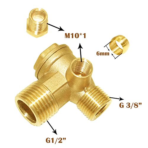 Joywayus Brass Air Compressor Check Valve Male Threaded Tube Connector G1/2"xG3/8"xM10*1 - style: style 2
