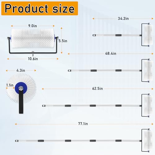 Spike Roller for Self Leveling Cement,9 Inch Screed Spiked Roller with 77'' Extension Pole – Self Leveling Concrete Tool Kit with Spike Shoes for Epoxy Flooring & Cement Levelin