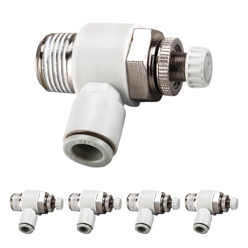 5Pcs Push to Connect Air Flow Control Valve, White 5/16in Tube OD x 3/8" Male Thread 90 Degree Elbow Speed Control Valve Pneumatic Connector Quick Fittings - size: Male Thread G3/8 x White (5pcs)