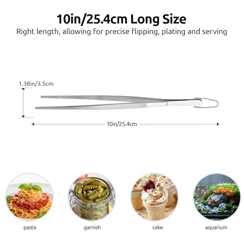 U-Taste 10in Kitchen Cooking Tweezer: 18/8 Stainless Steel Food-Grade Metal Food Tong, Seamless-Welding, Sturdy, Flexible and Non-Slip for Pasta Salad Serving, Grilling, Frying, Baking (Pointed Tip) - size: 10in (pointed tip)