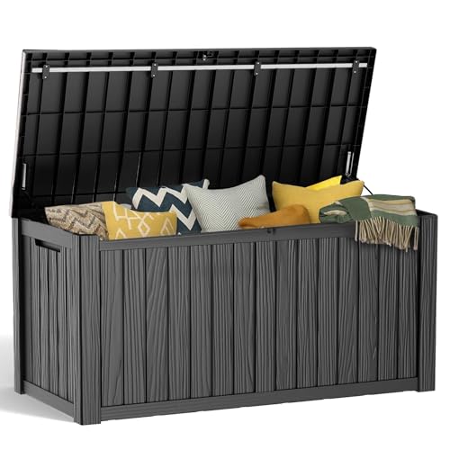 PatioZen 150 Gallon Resin Deck Box, Lockable Patio Outdoor Storage Box for Furniture, Garden Tools and Tools Storage, Waterproof Outside Storage Boxes - Black - color: Black, size: 150 Gallon