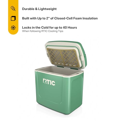 RTIC 8 QT Road Trip Personal Cooler, Small, Compact, Insulated, Portable Ice Chest Box for Food, Drink, Beverage, Beach, Camping, Picnic, Fishing, Boat, 12-Can Capacity - color: Sage/Beach
