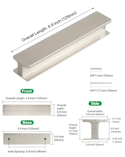 5 Pack Modern Stick On Handles for Kitchen Cabinets 5 Inch Long Brushed Nickel Sliding Closet Door Handles Self Adhesive Drawer Pulls No Drill Furniture Peel and Stick Handle - color: H-Brushed Nickel, size: 5 Inch