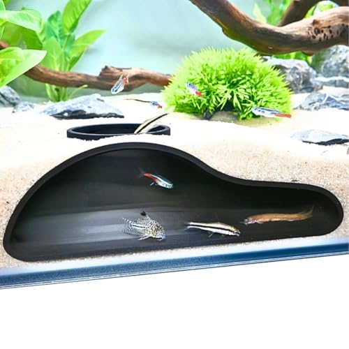 Lucky Critter Aquarium Underground Tunnel Cave Natural Curve | Viewing Fish & Shrimp Under Gravel Tunnel | Fish Tank Decor Decoration Hideout Perfect for Corydora Catfish, Kuhli Loach, Pleco - color: Black