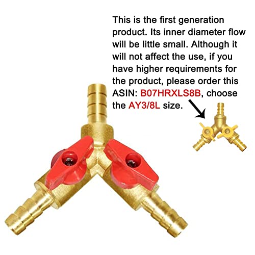 Joywayus 2PCS 3/8" Hose Barb, Y Shaped Type 3 Way Union Intersection/Split Brass Shut Off Ball Valve Fitting - size: 3/8 Inch - 2 pc