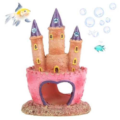 Fish Tank Decorations Pink Castle Aquarium Decorations Resin Fish Cave Hideouts Large Aquarium Decor,Vintage Castle Fish Tank Accessories for Betta Fish Freshwater and Saltwater Fishtanks