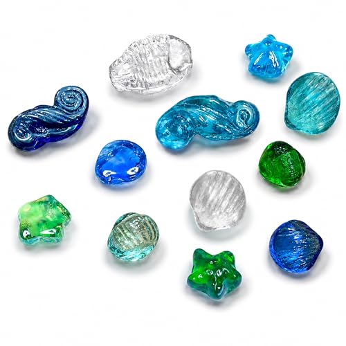 Glass Beads (12pcs) Premium Gemstones Glass Beads for Vases Flat Glass Marbles Decorative Pebbles Mosaic Beads Gems Vase Fillers Floral Stones Aquarium Table Scatter Decor (Shaped Glass Pebbles) - color: Shaped_Mixcolor