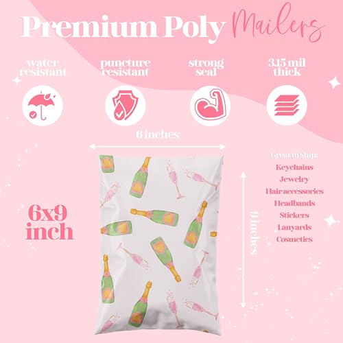 Pretty Package Store 6x9 Designer Poly Mailer 100 Pack Heavy Duty Waterproof Self Seal Shipping Bags for Small Business Large Mailing Envelopes Bulk Tear Resistant Packaging Pink Champagne - color: Champagne, size: 6x9