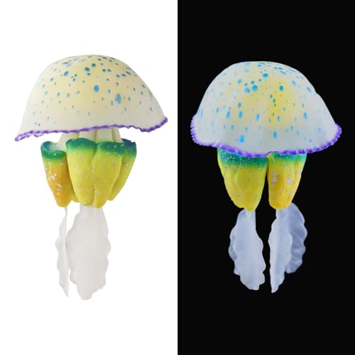 WishLotus Aquarium Jellyfish Decoration, Soft Silicone Glowing Aquarium Decorations Fluorescent Jellyfish with Suction Cup New Upgraded Simulation Aquarium Decor for Various Fish Tank (C 1, Blue) - color: Blue, style: C 1