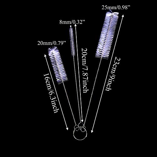 DECORA Drinking Straws Cleaning Brushes Nylon Pipe Cleaner Brush Kits for Multiple Size Straws Pack of 3 - color: white small 3pcs