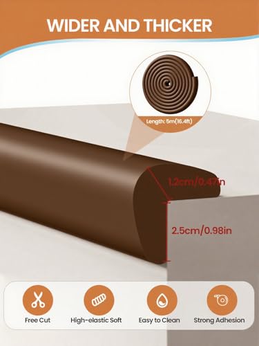 Baby Proof Edge Corner Protector, 16.4FT 0.47''Th L-Shape Furniture Corner & Edge Safety Bumper with 10 Corners, Pre-Taped, Soft NBR Rubber Foam Desk Edge Cushion Wall Corner Protector (Coffee) - color: Dark Brown, size: 0.47''Th (16.4ft)
