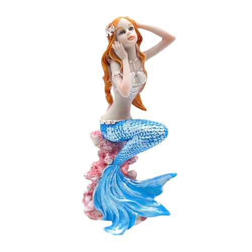 Blue Mermaid Figurine, Mermaid Statue for Fish Tank Decor, Perona Figure, Resin Princess Figurines for Aquarium Landscape & Mermaid Room Decor - color: Blue