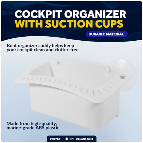 Five Oceans Boat Caddy Organizer, Suction Cups Mount, White ABS - Storage with Drainage, Knife, Plier & 26 Lure Holders for Boats, Pontoons, Fishing Boats, Kayaks - FO4786 - style: With Lure Slots