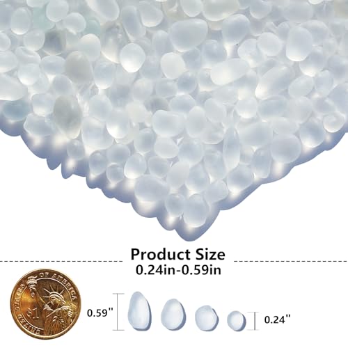 QYGL Sea Glass Stones - 0.55LB White Frosted Glass Pebbles Gemstones - Perfect for Aquarium Rocks, Fish Tank Gravel, Vase Fillers, DIY Crafts, and Home Decor - color: White