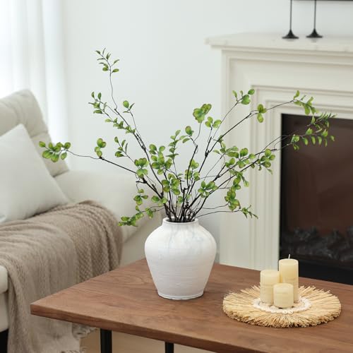 mizii 5pcs Artificial Greenery Stems 38in Realistic Faux Ficus Branches Long Stem with Green Leaves Fake Plants Eucalyptus Stems Greenery Decoration for Vase Table Room Home Indoor Decor (Green) - color: Green