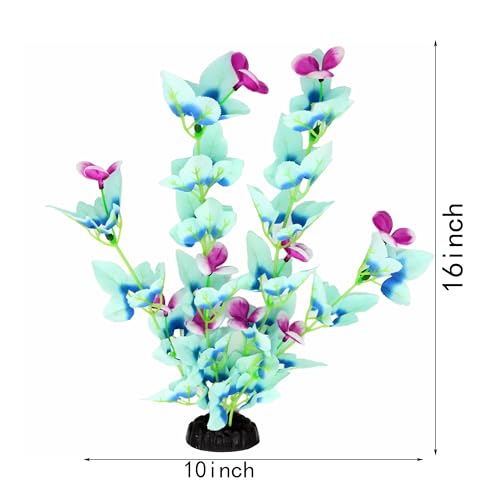 16 Inch Aquarium Fish Tank Plant Betta Fish Tank Decor,2 Pack Silk Aquarium Plants for Aquarium Decoration (White-Blue) - size: White-Blue