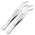 uxcell 2 Pcs 5-Inch Stainless Steel Tweezers with Curved Pointed Serrated Tip