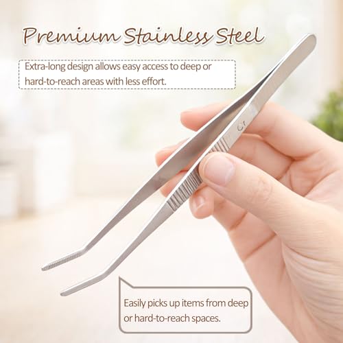 Stainless Steel Curved Tip Tweezers with Serrated Grip, Multipurpose Precision Forceps for Sewing, Crafting and Repair Tasks(4 piece)