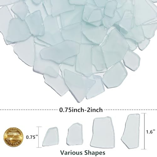 QYGL Sea Glass for Crafts - 14oz White Frosted Seaglass Pieces - Vase Filler and Aquarium Ornament, DIY Craft Supplies for Art, Beach Weddings, and Home Decor - color: Cyan White