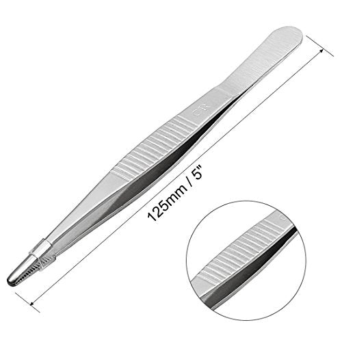 uxcell 4 Pcs 5-Inch Stainless Steel Straight Blunt Tweezers with Serrated Tip - size: 5 inches, Straight Blunt, 4 Pieces