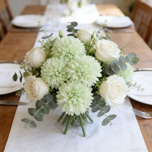 Kimura's Cabin 20Pcs Fake Chrysanthemums Artificial Silk Ball Flowers Faux mums Flower for Spring Wedding Festival Home Table Core DIY Decoration (Light Green) - color: Light Green Colour
