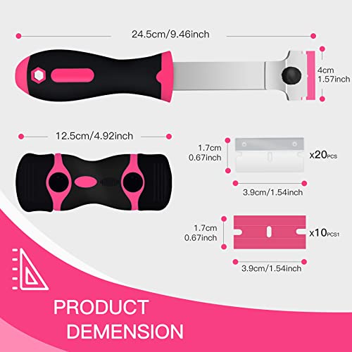 DEKEones Razor Blade Scraper, 2 PCS Razor Scraper Tool for Removing Label, Registration Sticker, Tint, Grease from Windshield, Appliance, Glass（Pink）