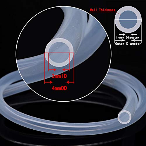 Silicone Tubing 3mm (1/8") ID x 4mm OD Food Grade High-temperature Pure Silicone Hose Tube Clear Pipe for Home Brewing Air and Liquid Transfer (Length 6 Meter- 19.68FT) - size: 3mmx4mm, style: 6M