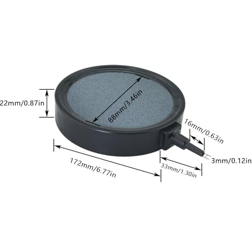 Black Quartz Sand Air Stone Round Bubble Diffuser 10.5mm Fish Tank Aerator Suitable for Hydroponic Systems Pond Aquariums