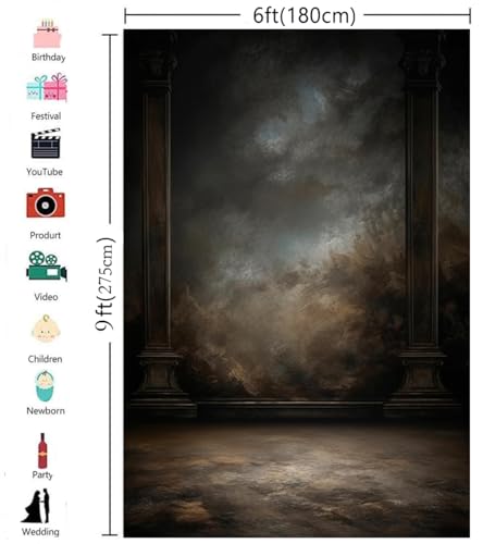 6x9ft Dark Vintage Photography Backdrops Portrait Photo Backdrop Wedding Bridal Show Birthday Background for Studio Props - color: LM-06101, size: 6x9ft