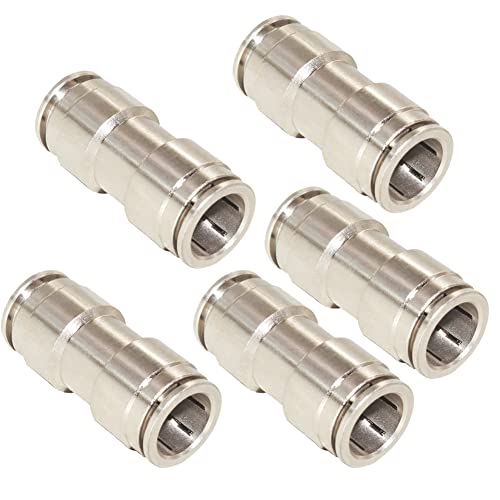 Pneumatic Push To Connect Fittings Heavy Duty Straight Quick Air Fittings 1/2 inch x 1/2 inch Tube OD Nickel Plated Brass Quick Connect Fittings PU-1/2 (5 Pack) - size: 1/2" OD(5Pcs), style: Straight