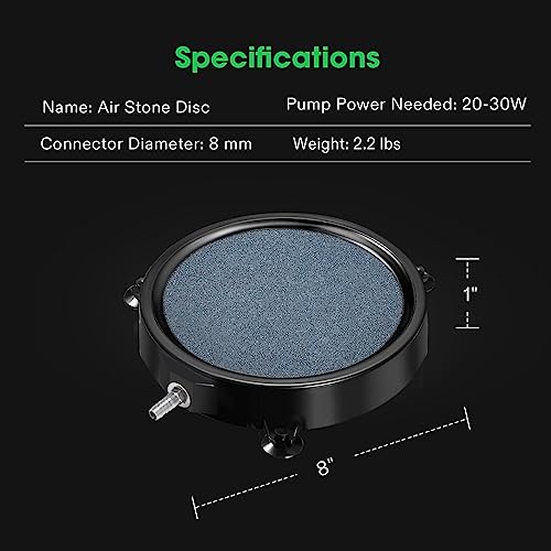 VIVOSUN Air Stone Disc 8 x 8 Inch with Shell and Sucker for Aquarium, Fish Tank and Hydroponics Air Pump - size: 8 inch