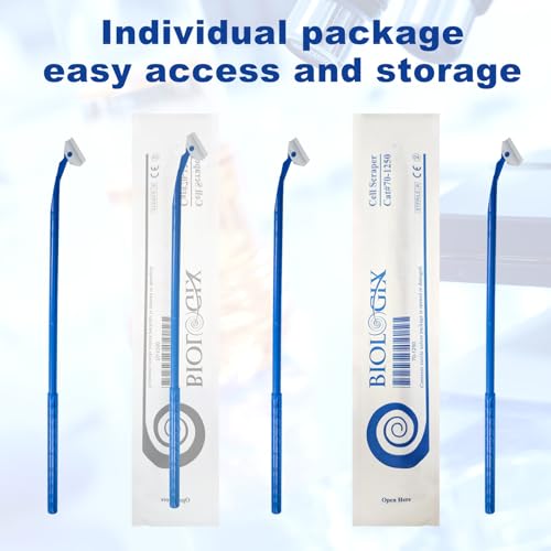 Biologix 200PCS Cell Culture Scraper, Multi-Position 24cm Handle Cell Scraper, Sterile, Individually Packaged, Polyethylene, Non-Pyrogenic - size: 24.3cm length