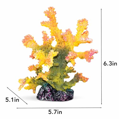 Polyresin Coral Ornament for Fish Tank Decorations,Aquarium Landscape Decor - Safe for Saltwater & Freshwater,Green&Yellow - color: Green&yellow