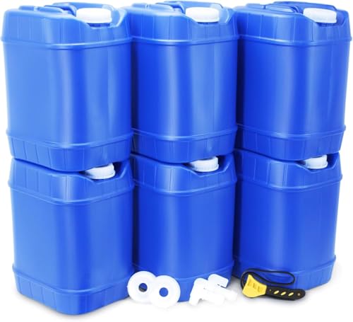Legacy Food Storage Emergency Water Storage Containers, Long Term 5 Gallon Water Tank - 6 Stackable Food Grade Tanks Included, for Camping, Prepping, Survival - 30 Gallon Total Capacity - size: 6 Tanks (30 Gallons), style: Without Water Treatment