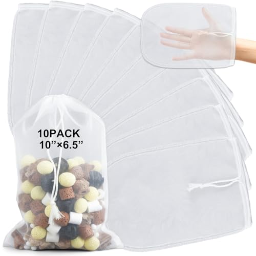 10 Pcs 6.5"x10" Large Aquarium Filter Media Bags, Compatible with Fluval 180 Micrometer Extra Fine Mesh Reusable Nylon Drawstring Bags for Fish Tank