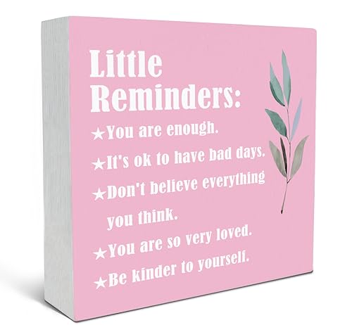 SRADMO Inspirational Little Reminders Wood Box Sign Desk Decor, Inspirational Desk Decor, College Motivational Positive Affirmation Gifts Box Sign For Office Home Dorm Tabletop Decoration(Pink) - color: pink, size: 5″×5″