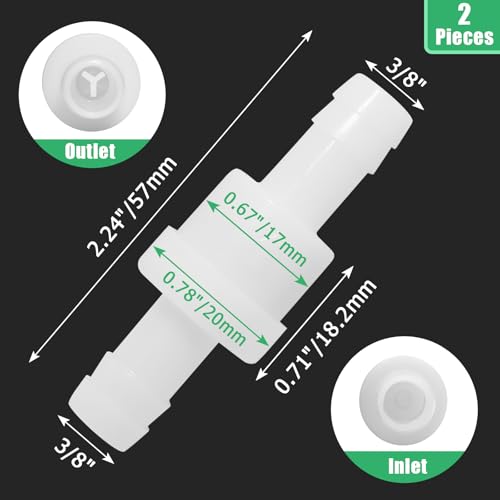 Luomorgo 2 Pcs 3/8" Inline Check Valve - PVDF Plastic One-Way Non-Return Air Check Valve - Ozone Resistant for Fuel, Oil, Water, Air, Gas Pumps & Systems - size: 3/8 Inch